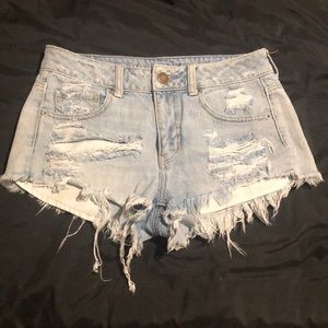 American Eagle light wash distressed jean shorts